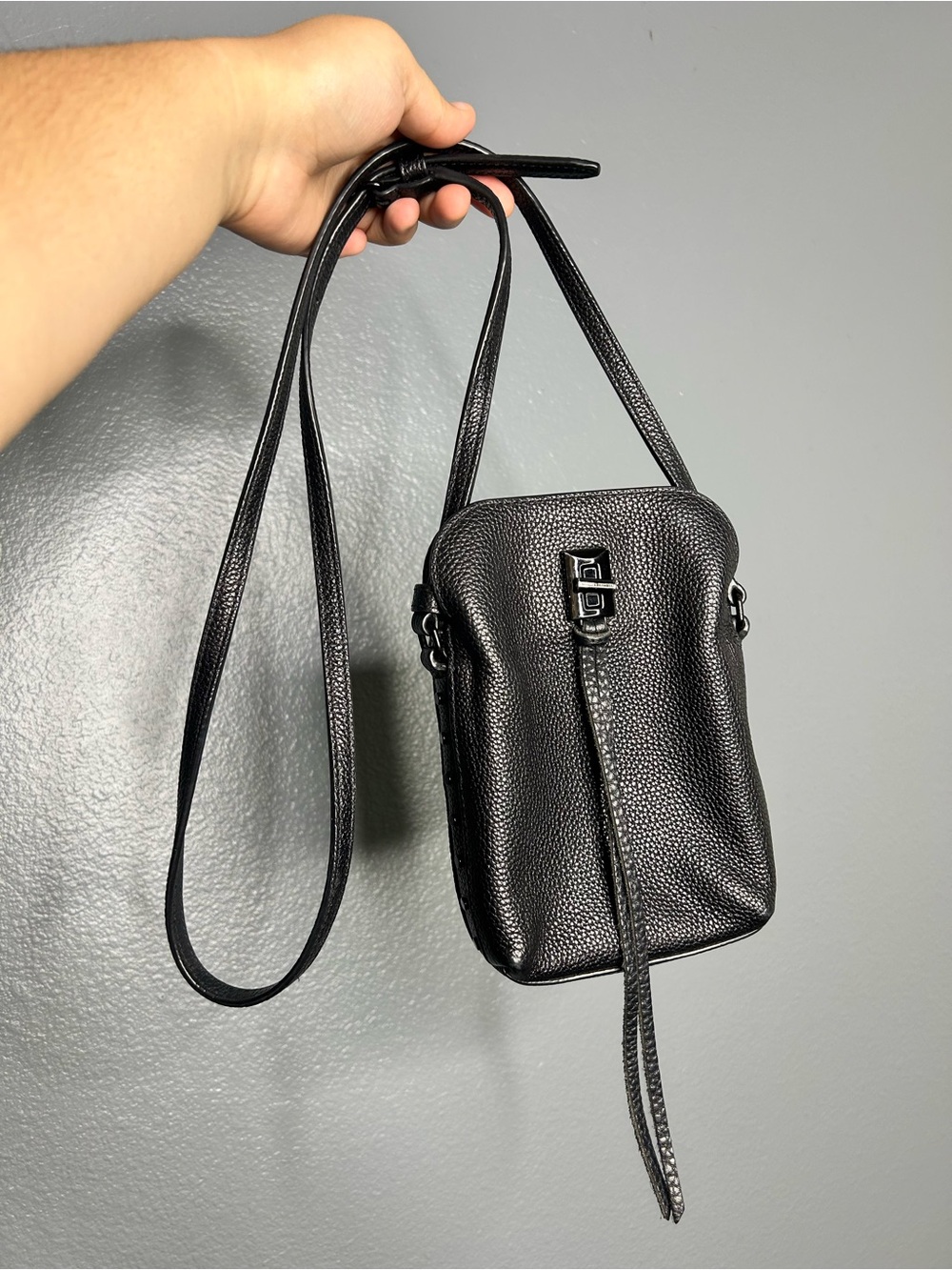 Rebecca Minkoff Darren Black Pebbled Leather Crossbody Bag with Black Hardware